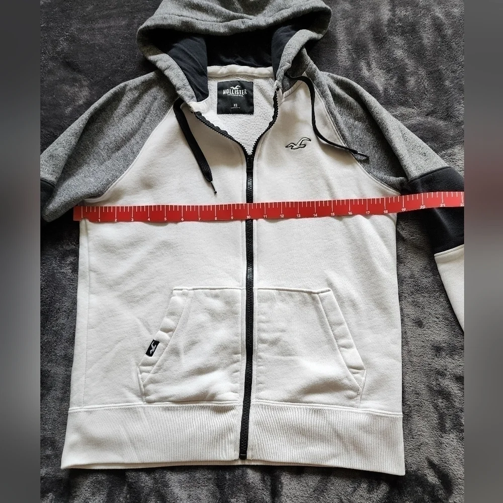 UNISEX Hollister California White Cotton Fleece Full Zip Hoodie size XS